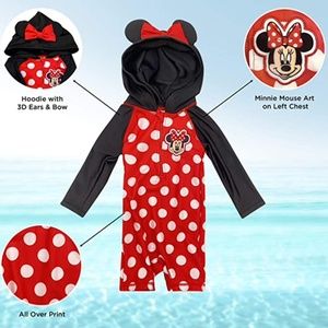 Minnie Mouse Hooded Half Zip Costume Swim Sunsuit NEW